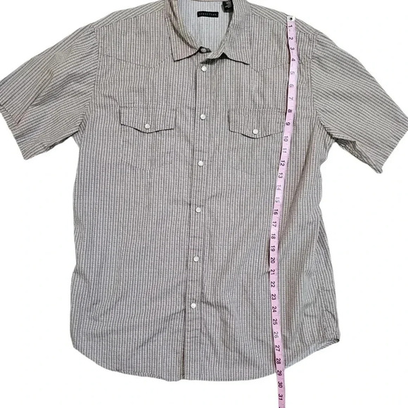 VTG Structure Mens M Brown Western Snap Shirt Diamond Stripe Short Sleeve - Picture 7 of 7